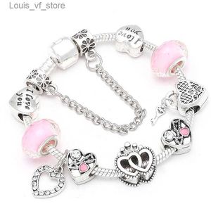 Bedelarmbanden baopn Europese roze hart tot hart kralen bedelarmbanden voor vrouwen fit merk armband bangle paar sieraden dropshipping t231213