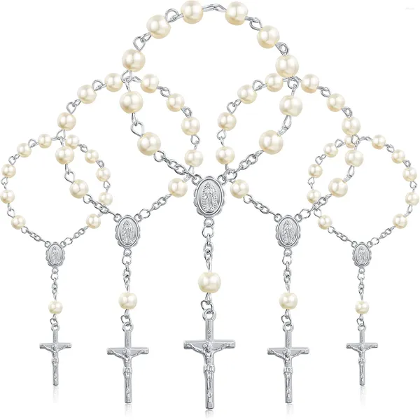 Bracelets de charme Chapelet de baptême Perles acryliques Chapelets de doigt Fausses perles pour les faveurs de communion Baptême