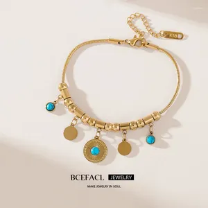 Bracelets de charme BCEFACL 316L Bracelet en pierre verte ronde en acier inoxydable pour femmes fille Vintage Bohême chaîne de poignet étanche bijoux cadeau