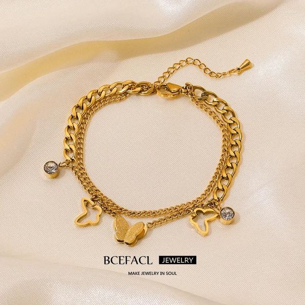 Bracelets de charme BCEFACL 316L Bracelet en acier inoxydable papillon Zircon pour femmes mode couleur or poignet chaîne bijoux cadeau d'anniversaire
