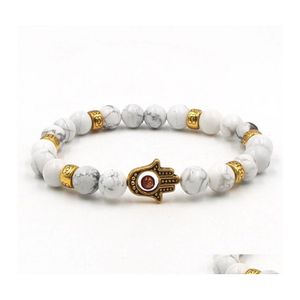 Bedelarmbanden Bead Stone Bracelet 8mm Witte kralen Lion Owl Boeddha Hoofd Stretch Elastische mannen Hjewelry Drop Delivery Sieraden Dhmfj