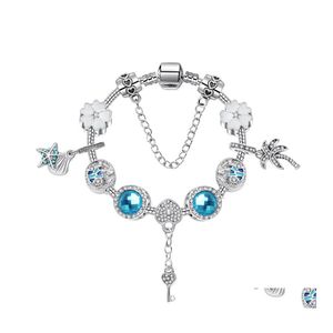 Bracelets de charme Bracelets perlés Clé Perles de verre Bracelet de marque pour femmes Bijoux de luxe Bleu Océan Coeur Drop Livraison Dhklu