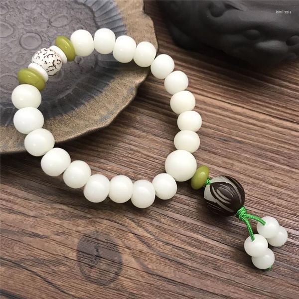 Pulseras con dijes Pulsera con cuentas Lucky White Jade Bodhi Joyería Budista Buda Meditación Bead Mala Lotus Yoga