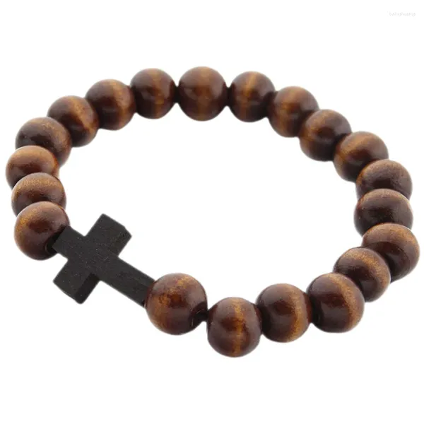 Bracelets de charme Bracelet perlé Petite croix Hommes Perles en bois Perles Foi Croix Hommes Homme Noir