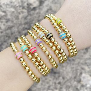 Bracelets de charme Bracelet de la chaîne de perles Copper Zircon Émail Perles rayées pour femmes Bijoux en gros plaqué or BRTF40CHARM