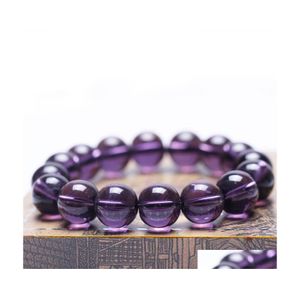 Bracelets de charme étirement des perles de 8 mm de bijoux de bijoux Cartonlian Amethyste Round Bracelet Purple Healing Crystal Drop Livraison DH1SE