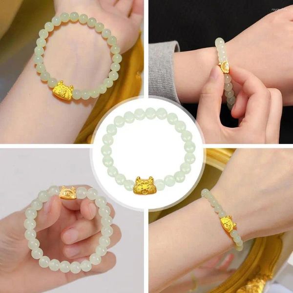 Pulseras con dijes Pulsera de cuentas 2024 Estilo chino Dragón Año Mujeres Diseñan estos regalos de piedra de jade hetiano