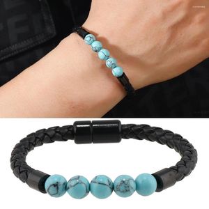 Charm Armbanden Kralen Armband Voor Mannen Multi Kleur Natuursteen Magneet Sluiting Trend Eenvoudige Heren Retro Lederen Sieraden