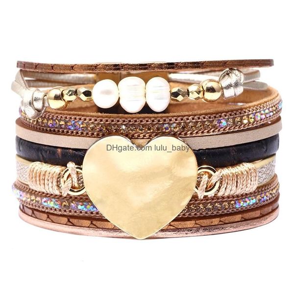 Bracelets De Charme Perles Coeur Cristal Wrap Bracelet Mtilayer Veet Cuir Diamant Bracelet Bracelet Bande Manchette Pour Les Femmes Bijoux Drop Sh Dhcjx