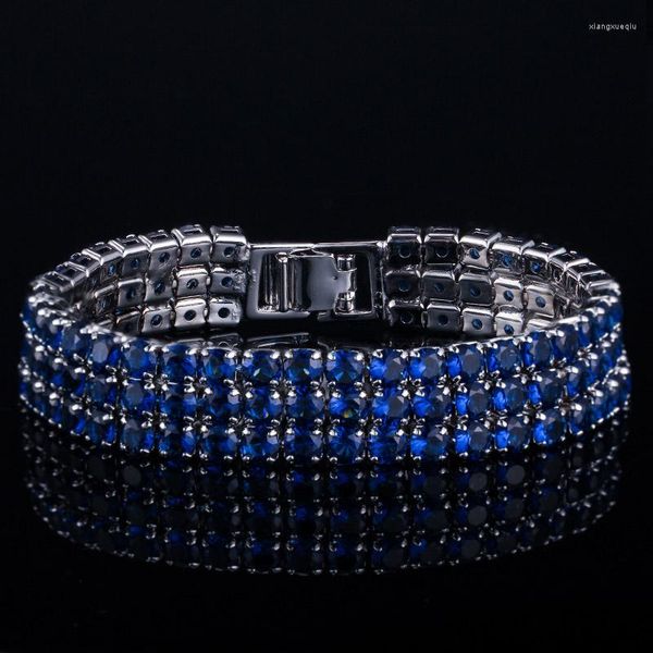 Bracelets porte-bonheur BeaQueen cristal bleu foncé grand large bracelets de mariage de mariée pleine zircone cubique réglage de la pierre femmes bijoux de fête B135