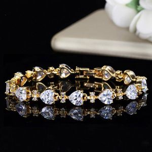 Charm Armbanden BeaQueen Glanzend Hart Geslepen Zirconia Crystal Tennis Geel Goud Kleur Vrouwen Wedding Party Sieraden Voor Bruiden B003