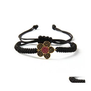 Bedelarmbanden mooi cadeau sieraden groothandel 10 stcs/lot micro pave zwarte cz bloemen rame armband vrouwelijke bangle gevlochten druppel dhjyn