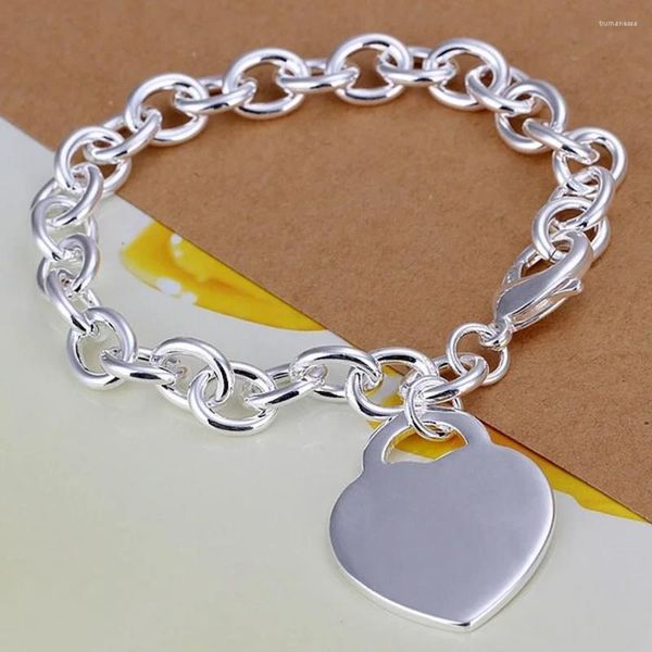 Pulseras con dijes, hermoso regalo de San Valentín, joyería plateada, dijes de corazón, regalos lindos para mujeres, cadena de boda, bonita chica H268