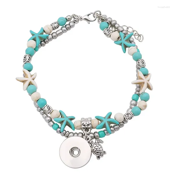 Bracelets porte-bonheur beauté étoile de mer verte perles tortue Snap Fit 12mm/18mm boutons bijoux vente en gros AB0074