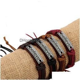 Bracelets de charme Croyez Id Tag String Bracelet en cuir réglable Bracelet Bracelet Manchette pour femmes hommes bijoux de mode Will et Sandy Dhceq