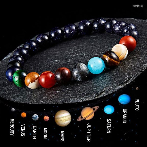 Pulseras con dijes Belleper 8mm Cuentas de piedra natural Pulsera Universo Planetas Brazaletes Joyería de moda Sistema solar Elástico Raym22