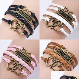 Charm Armbanden Beste Vriend Bff Voor Vrouwen Mannen Vintage Liefde Hart Oneindigheid Gevlochten Lederen Touw Wrap Bangle Mode Vriendschap Jewelr Dhvna