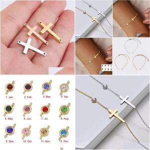 Bedelarmbanden Geboortesteen Kruis Armband Minimalistisch Voor Vrouwen Dainty Religiou Cadeau Haar 18K Vergulde Heilige Communie Armbandenchar Dhhes