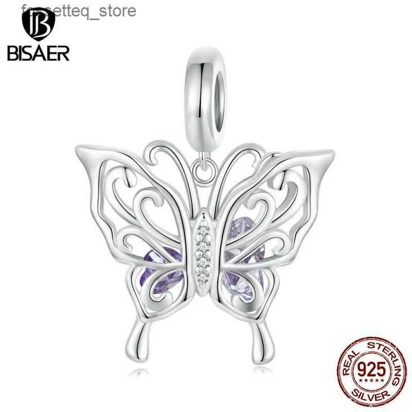 Pulseras con dijes BISAER % 925 Sterling Vintage Butterfly Charm Bead Big Animal Colgante Fit Mujeres DIY Collar Joyería Fina EFC969 L240319