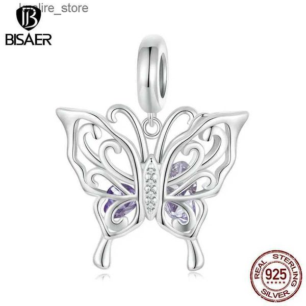 Pulseras con dijes BISAER % 925 Sterling Vintage Butterfly Charm Bead Big Animal Colgante Fit Mujeres DIY Collar Joyería Fina EFC969 L240322