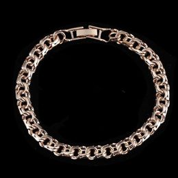 Bracelets de charme Bismark 585 Bijoux de couleur or rose Une forme de tissage Longue caténaire à main de 7 mm de large Hommes et femmes 221114297b