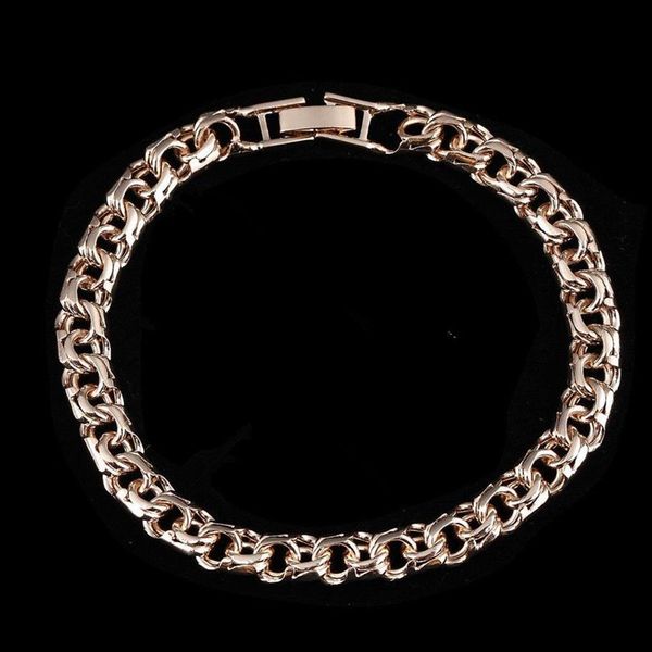 Bracelets de charme bismark 585 Rose Gold Color Jewelry une forme de tissage long 7 mm de large caténaire et femmes 221114304Q