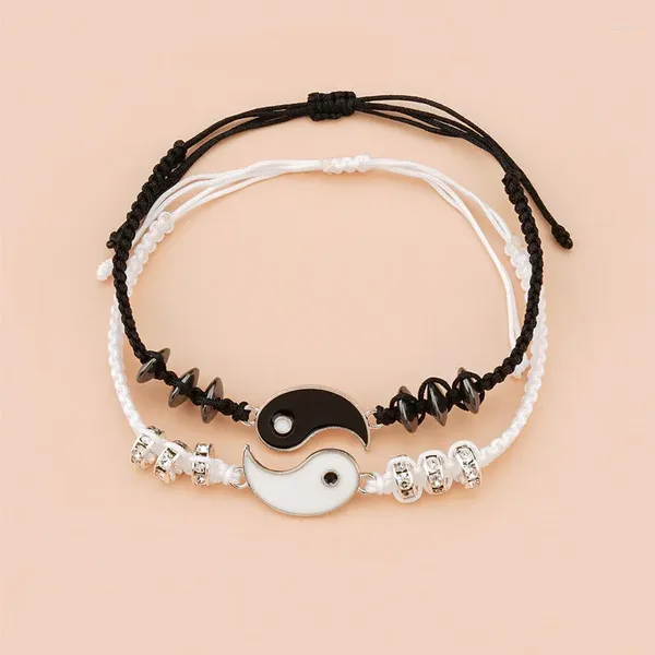 Pulseras de encanto Blanco y negro Tai Chi Yin Yang Costura Pareja Pulsera para mujeres Hombres Moda Amistad Pulsera Joyería Regalos