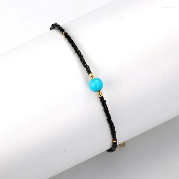 Pulseras con dijes con cuentas negras para mujeres y hombres, dijes hechos a mano, cuerda ajustable, cadena de pie, accesorios de joyería Bohemain 4141