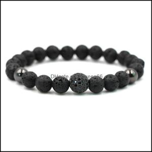 Bracelets porte-bonheur perles noires pierres naturelles boule pierre de lave hommes bracelet livraison directe bijoux Dhw6T