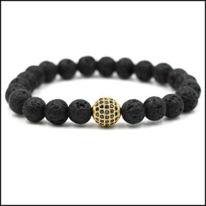 Bracelets de charme Perles noires Pierres naturelles Boule de lave Pierre Hommes Bracelet Drop Livraison Bijoux DH74Q