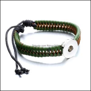 Bedelarmbanden zwart bruin groen geweven pu lederen touw armband pasvorm 18 mm snap knoop charmes sieraden voor vrouwen mannen drop levering 2021 dh8rs