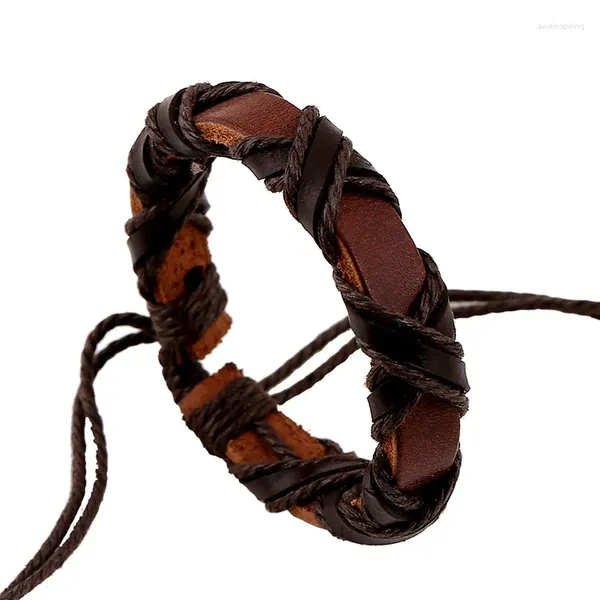 Pulseras con dijes Pulsera tejida de cuero negro / marrón Joyería de moda ajustable diaria para hombres Accesorios de regalo Cumpleaños retro