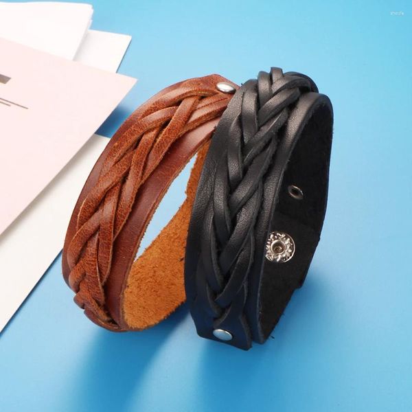 Bracelets de charme Brown brun torsadé punk 239 Real véritable bracelet bracelet en cuir en cuir pour femmes Gift 23cm