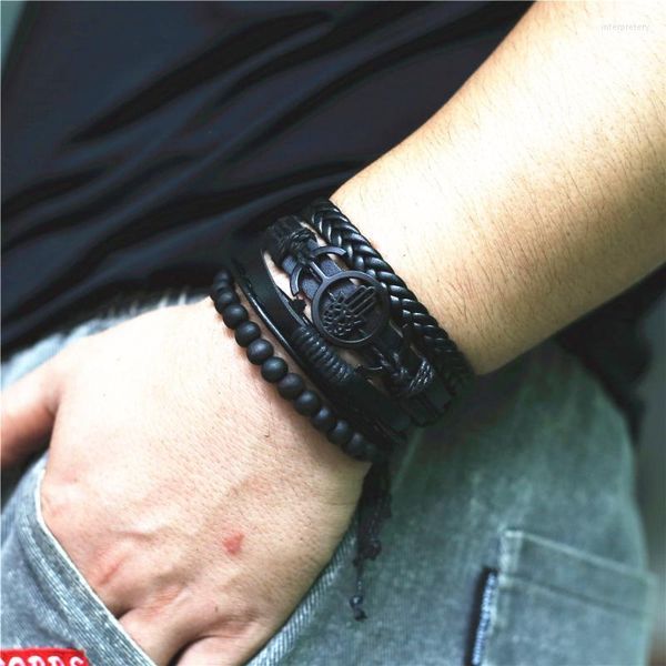 Charme Bracelets Noir Bouddha Main Musique Note Plume Multicouche En Cuir Hommes Bracelet Tressé Femme Homme Perle Wrap Femmes BijouxCharme Inte22