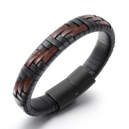 Bedelarmbanden zwarte koffieleer titanium staal geweven armband Europese en Amerikaanse mode eenvoudige boetiek sieraden voor heren womencharm