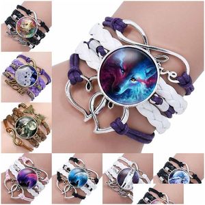 Pulseras con dijes Color negro Lobo gótico Luna Cristal Cúpula Pulsera Brazalete Joyería Amor Boy Hombres Brazaletes hechos a mano Drop Entrega Dhewh