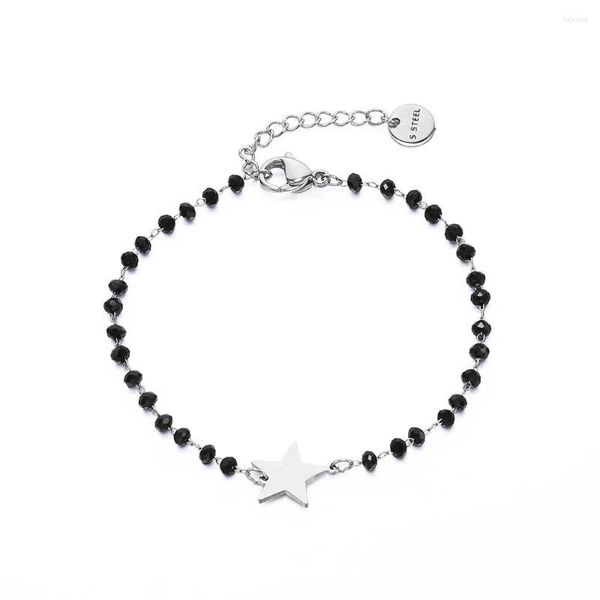 Bracelets porte-bonheur cristal noir perlé chaîne Bracelet pour femme mode femme petite étoile mignonne cadeau Pulseira Mulher bijoux en acier