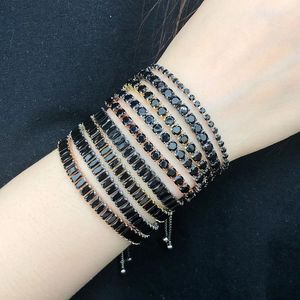 Bedelarmbanden zwarte kristallen tennisarmband voor vrouwen steampunk verstelbare zilveren kleurenketen op de hand vrienden cadeau hippie sieraden dzh0