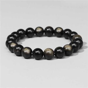 Charm Bracelets Black Gold Color Obsidian Beaded Stretch Bracelets 6-12mm Natural Stone Beads Bracelet Bangles Mujeres Hombres Charm Energy Jewelry AA230403