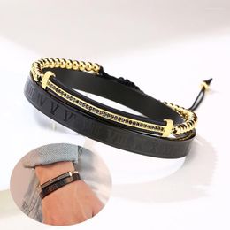 Bedelarmbanden Zwart Goud Kleur Roestvrij Staal Romeinse Cijfers Manchet Bangles Met CZ Siliconen Verstelbare Polsband SieradenCharm CharmCharm R