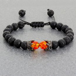 Bedelarmbanden zwarte lava stenen kroon tijger oog kralen armband voor mannen vrouwen gevlochten handgemaakte verstelbare sieraden pulseira 230424