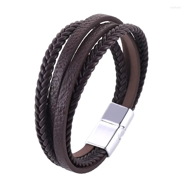 Pulseras de encanto Hombres negros Pulsera de cuero Pulsera multicapa Snap Antideslizante Manual Trenzado Moda Niños Decoración Madura