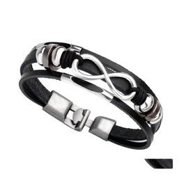 Pulseras con dijes Pulseras de cuero Pu negro Pulseras hechas a mano para hombres Brazaletes de punk rock trenzados genuinos Accesorios de joyería Amigo Drop De Dhczw