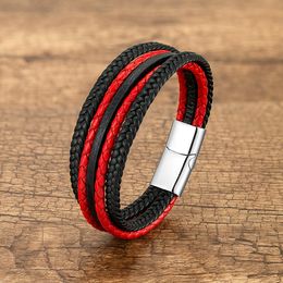 Bedelarmbanden zwarte rode meerlagige handgeweven lederen wrap vintage stijl heren armbanden mannelijke geschenk polsband sieraden 230215