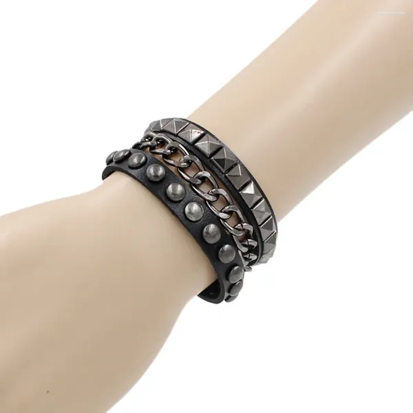 Bracelets de charme Noir Rouge Multicouche Spike Rivet Chaînes Pour Femmes Hommes Gothique Punk Large Bracelet En Cuir Bijoux