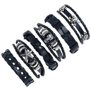 Bracelets de charme Black Skl Set Star Beads Bijoux accessoires Punk en cuir authentique en cuir brouillé Mode rétro Retro Corde à main tissée F DHLS2