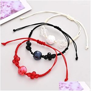 Bracelets de charme Noir Blanc Rouge Perle Tissée Bracelets Pour Femmes Hommes Chanceux Réglable Amitié À La Main Tressé Fil Bijoux Drop Del Dh9Do