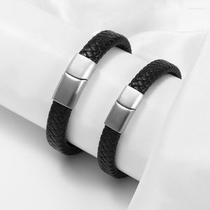 Bracelets porte-bonheur en cuir tissé noir corde Wrap Style spécial classique couleur argent Bracelet pour homme en acier inoxydable