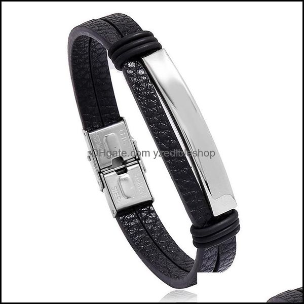 Pulseras con dijes Esmalte en blanco Pulsera con hebilla de acero inoxidable Negro Marrón Hombres Pulseras de cuero Pulsera Brazalete Joyería de moda Dhcga