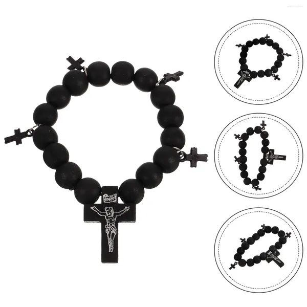 Bracelets de charme Bling Ornements Croix Perle Bracelet Perlé Hommes Bois Adolescentes Filles Femmes Hommes